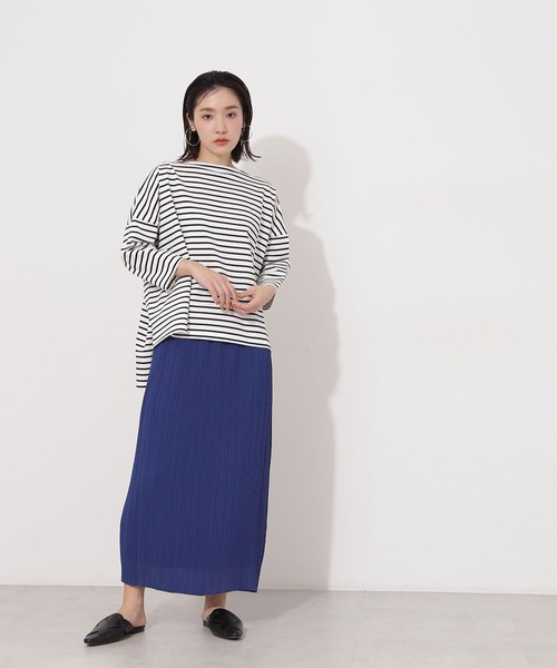 NATURAL BEAUTY BASIC(ナチュラルビューティーベーシック)の「オーガニックコットンテントラインボーダーカットソー(Tシャツ/カットソー・レディース・ブラック系その他/レッド系その他/グリーン系その他・MEDIUM)」の8枚目の写真