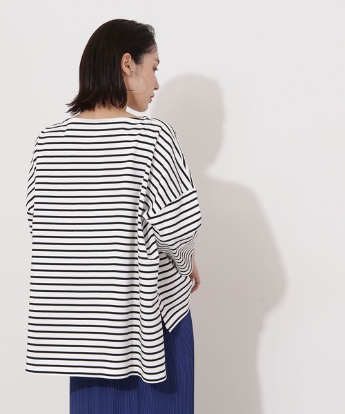 NATURAL BEAUTY BASIC(ナチュラルビューティーベーシック)の「オーガニックコットンテントラインボーダーカットソー(Tシャツ/カットソー・レディース・ブラック系その他/レッド系その他/グリーン系その他・MEDIUM)」の10枚目の写真