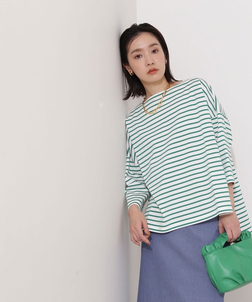 NATURAL BEAUTY BASIC(ナチュラルビューティーベーシック)の「オーガニックコットンテントラインボーダーカットソー(Tシャツ/カットソー・レディース・ブラック系その他/レッド系その他/グリーン系その他・MEDIUM)」の14枚目の写真