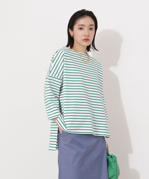 NATURAL BEAUTY BASIC(ナチュラルビューティーベーシック)の「オーガニックコットンテントラインボーダーカットソー(Tシャツ/カットソー・レディース・ブラック系その他/レッド系その他/グリーン系その他・MEDIUM)」の15枚目の写真