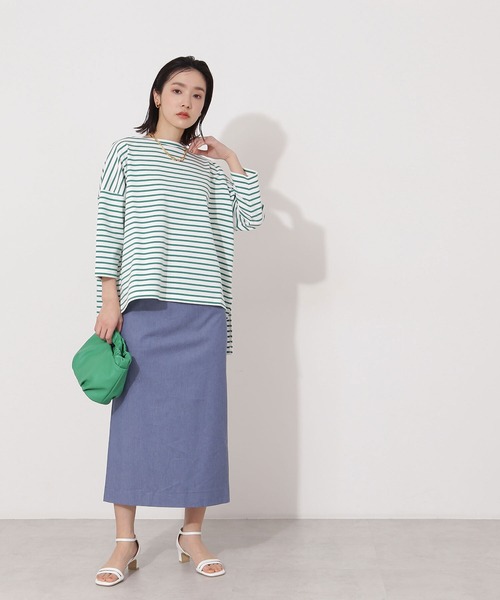 NATURAL BEAUTY BASIC(ナチュラルビューティーベーシック)の「オーガニックコットンテントラインボーダーカットソー(Tシャツ/カットソー・レディース・ブラック系その他/レッド系その他/グリーン系その他・MEDIUM)」の18枚目の写真
