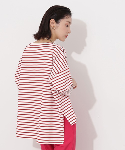 NATURAL BEAUTY BASIC(ナチュラルビューティーベーシック)の「オーガニックコットンテントラインボーダーカットソー(Tシャツ/カットソー・レディース・ブラック系その他/レッド系その他/グリーン系その他・MEDIUM)」の21枚目の写真