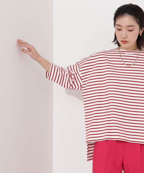 NATURAL BEAUTY BASIC(ナチュラルビューティーベーシック)の「オーガニックコットンテントラインボーダーカットソー(Tシャツ/カットソー・レディース・ブラック系その他/レッド系その他/グリーン系その他・MEDIUM)」の22枚目の写真