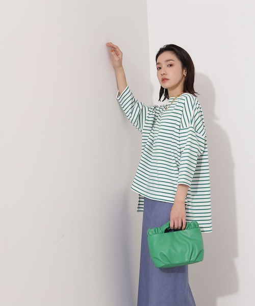 NATURAL BEAUTY BASIC(ナチュラルビューティーベーシック)の「オーガニックコットンテントラインボーダーカットソー(Tシャツ/カットソー・レディース・ブラック系その他/レッド系その他/グリーン系その他・MEDIUM)」の16枚目の写真