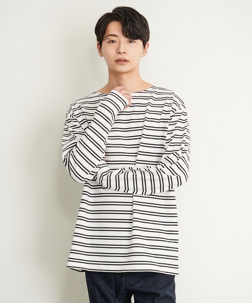 Revo.（レボ）の「【THE HITSS】バスクボーダー ボートネック ロングスリーブTシャツ（Tシャツ/カットソー・メンズ・ベージュ/ホワイト/ブラック/ミント・M/L）」の2枚目の写真