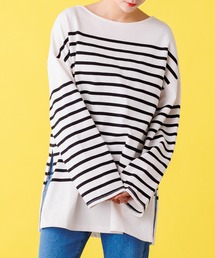 hunch | 大人カジュアル、ボーダー柄ワイド袖カットソー(Tシャツ/カットソー)