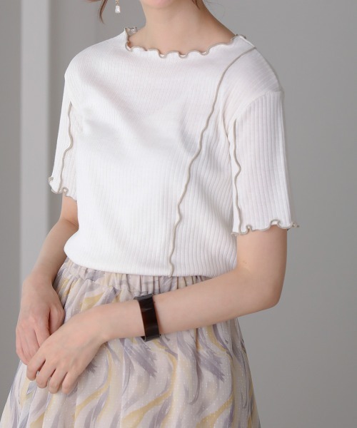 Bou Jeloud（ブージュルード）の「【WEB限定】メローリブトップス（Tシャツ/カットソー・レディース・ブラック/オフホワイト/ラベンダー/ブラック系その他・FREE）」の2枚目の写真