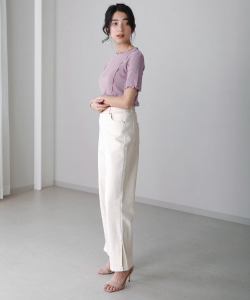 Bou Jeloud（ブージュルード）の「【WEB限定】メローリブトップス（Tシャツ/カットソー・レディース・ブラック/オフホワイト/ラベンダー/ブラック系その他・FREE）」の5枚目の写真