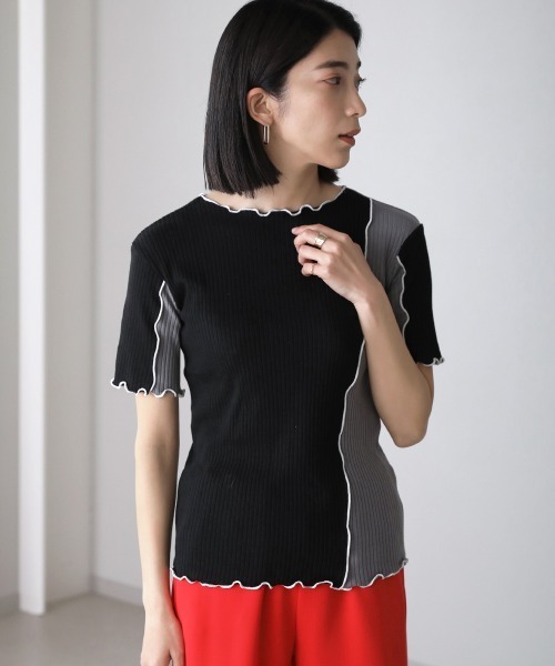 Bou Jeloud（ブージュルード）の「【WEB限定】メローリブトップス（Tシャツ/カットソー・レディース・ブラック/オフホワイト/ラベンダー/ブラック系その他・FREE）」の16枚目の写真