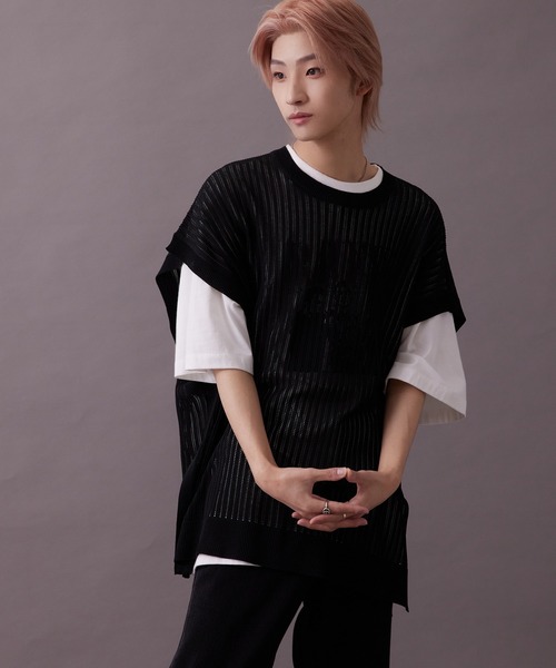 re_k by JUNRED(レクバイジュンレッド)の「【 re_k by JUNRED 】メッシュ編みオーバーニットベスト(ベスト・メンズ・ブラック/ブルー/イエロー・M/L)」の6枚目の写真