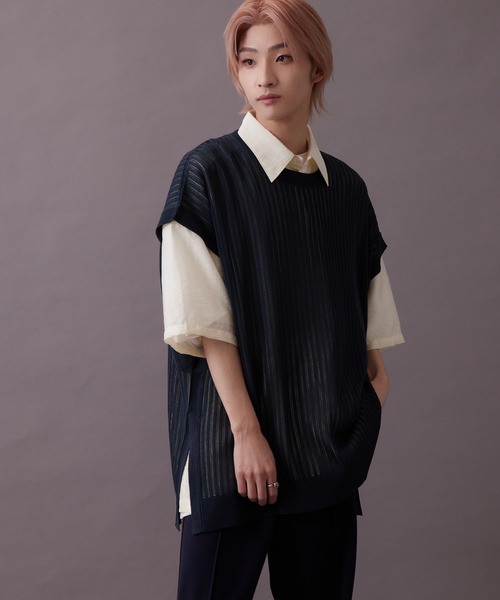 re_k by JUNRED(レクバイジュンレッド)の「【 re_k by JUNRED 】メッシュ編みオーバーニットベスト(ベスト・メンズ・ブラック/ブルー/イエロー・M/L)」の21枚目の写真