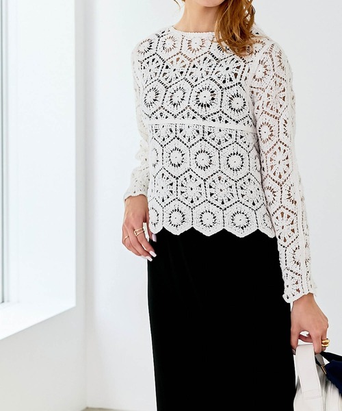 Chaco closet（チャコ クローゼット）の「クロシェ編みコットンレースコンパクトカーディガン（カーディガン/ボレロ・レディース・ホワイト/アイボリー・FREE）」の18枚目の写真