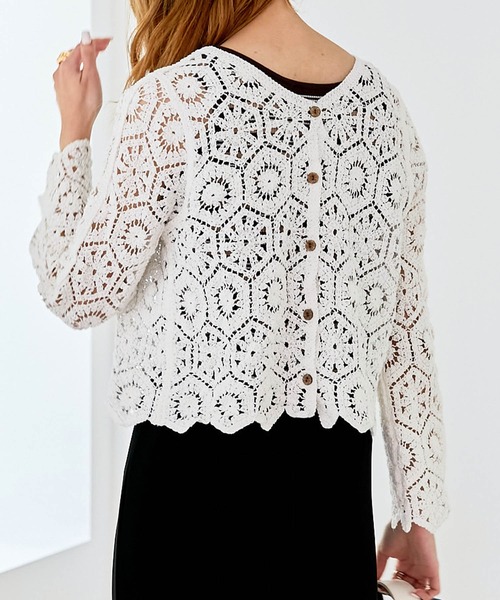 Chaco closet（チャコ クローゼット）の「クロシェ編みコットンレースコンパクトカーディガン（カーディガン/ボレロ・レディース・ホワイト/アイボリー・FREE）」の19枚目の写真