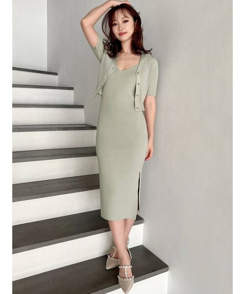 RESEXXY（リゼクシー）の「ミニマルリブニットカーディガン【セットアップ着用可能】（カーディガン/ボレロ・レディース・ブラック/ピンク/ミント/ベージュ・FREE）」の6枚目の写真