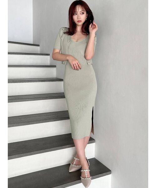 RESEXXY（リゼクシー）の「ミニマルリブニットカーディガン【セットアップ着用可能】（カーディガン/ボレロ・レディース・ブラック/ピンク/ミント/ベージュ・FREE）」の5枚目の写真