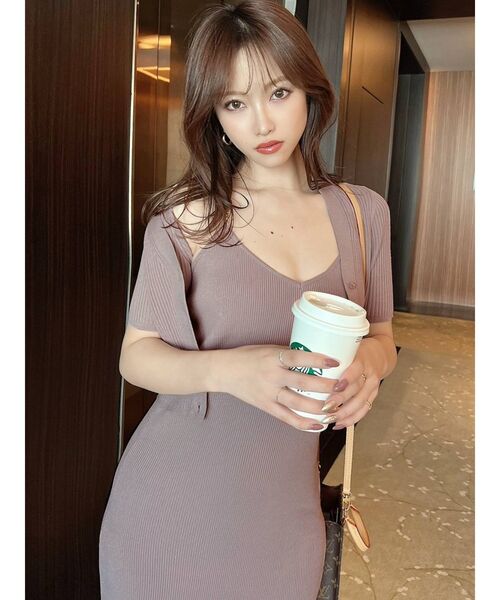 RESEXXY（リゼクシー）の「ミニマルリブニットカーディガン【セットアップ着用可能】（カーディガン/ボレロ・レディース・ブラック/ピンク/ミント/ベージュ・FREE）」の7枚目の写真