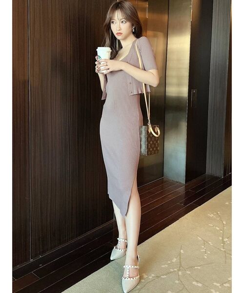 RESEXXY（リゼクシー）の「ミニマルリブニットカーディガン【セットアップ着用可能】（カーディガン/ボレロ・レディース・ブラック/ピンク/ミント/ベージュ・FREE）」の19枚目の写真