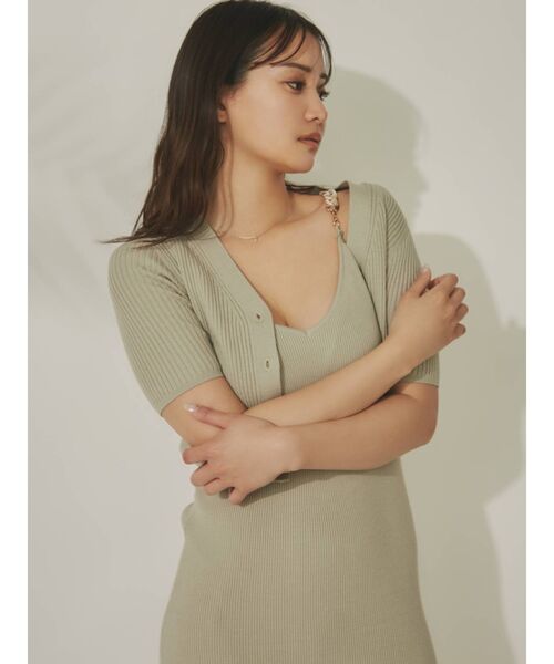 RESEXXY（リゼクシー）の「ミニマルリブニットカーディガン【セットアップ着用可能】（カーディガン/ボレロ・レディース・ブラック/ピンク/ミント/ベージュ・FREE）」の8枚目の写真