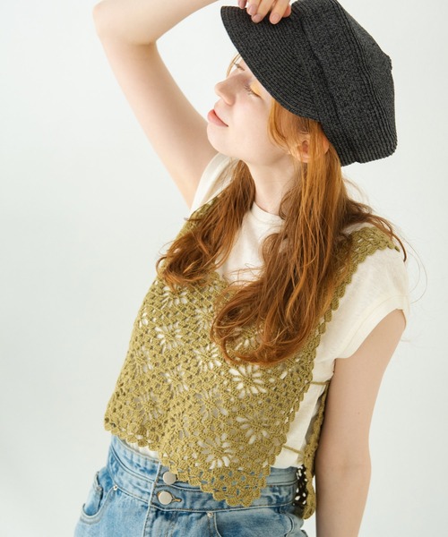 Crisp（クリスプ）の「フラワークロシェタンク（キャミソール・レディース・カーキ/アイボリー/ピンクベージュ・FREE）」の3枚目の写真