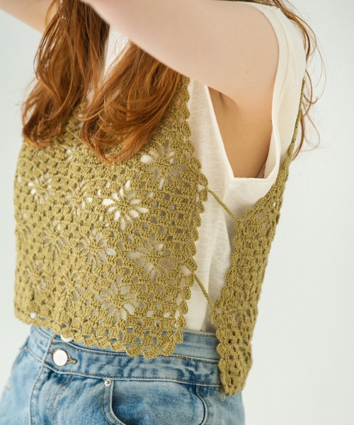 Crisp（クリスプ）の「フラワークロシェタンク（キャミソール・レディース・カーキ/アイボリー/ピンクベージュ・FREE）」の13枚目の写真