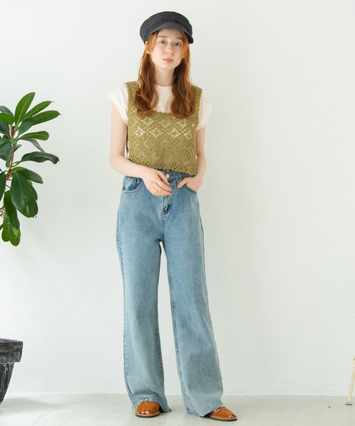 Crisp（クリスプ）の「フラワークロシェタンク（キャミソール・レディース・カーキ/アイボリー/ピンクベージュ・FREE）」の4枚目の写真