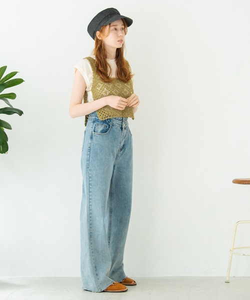 Crisp（クリスプ）の「フラワークロシェタンク（キャミソール・レディース・カーキ/アイボリー/ピンクベージュ・FREE）」の6枚目の写真