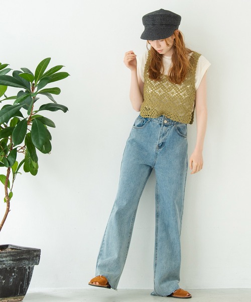 Crisp（クリスプ）の「フラワークロシェタンク（キャミソール・レディース・カーキ/アイボリー/ピンクベージュ・FREE）」の7枚目の写真