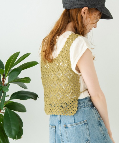 Crisp（クリスプ）の「フラワークロシェタンク（キャミソール・レディース・カーキ/アイボリー/ピンクベージュ・FREE）」の10枚目の写真