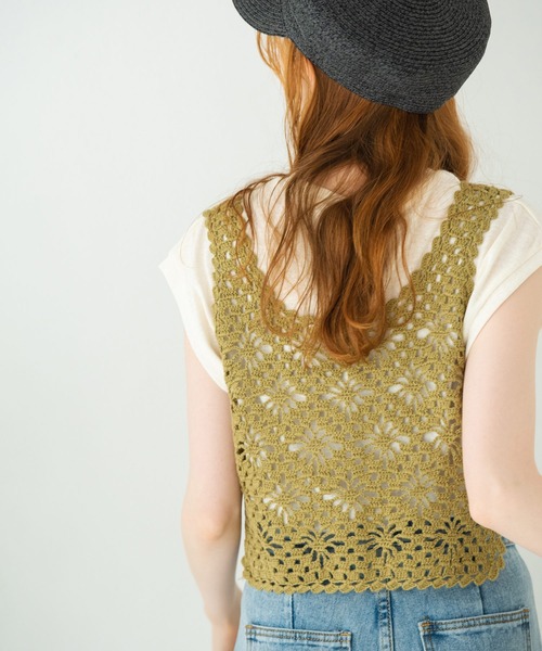 Crisp（クリスプ）の「フラワークロシェタンク（キャミソール・レディース・カーキ/アイボリー/ピンクベージュ・FREE）」の11枚目の写真