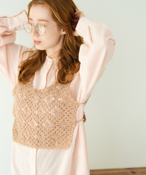 Crisp（クリスプ）の「フラワークロシェタンク（キャミソール・レディース・カーキ/アイボリー/ピンクベージュ・FREE）」の20枚目の写真