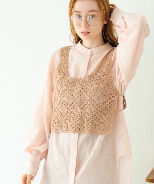 Crisp（クリスプ）の「フラワークロシェタンク（キャミソール・レディース・カーキ/アイボリー/ピンクベージュ・FREE）」の21枚目の写真