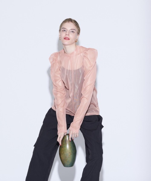 Solace（ソレイス）の「ハイネックシアーセンターライントップス（Tシャツ/カットソー・レディース・ホワイト/ブラック/ピンク/ブルー・FREE）」の22枚目の写真