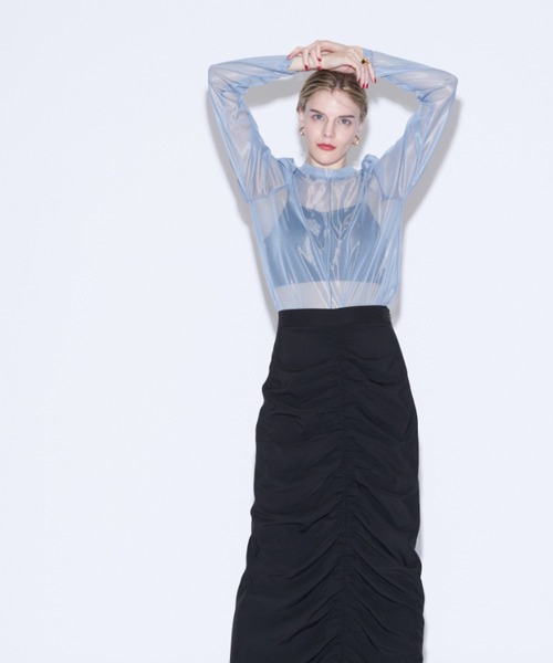 Solace（ソレイス）の「ハイネックシアーセンターライントップス（Tシャツ/カットソー・レディース・ホワイト/ブラック/ピンク/ブルー・FREE）」の6枚目の写真