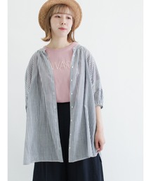 インドボイルストライプ柄前後2WAYブラウス