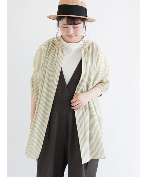 Samansa Mos2（サマンサ モスモス）の「インドボイルストライプ柄前後2WAYブラウス（シャツ/ブラウス・レディース・パープル/ネイビー/ピンク/グリーン・ﾌﾘ-）」の2枚目の写真