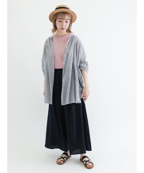 Samansa Mos2（サマンサ モスモス）の「インドボイルストライプ柄前後2WAYブラウス（シャツ/ブラウス・レディース・パープル/ネイビー/ピンク/グリーン・ﾌﾘ-）」の18枚目の写真