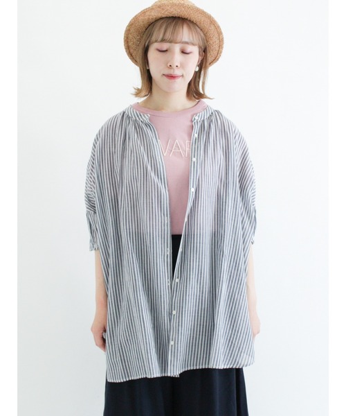 Samansa Mos2（サマンサ モスモス）の「インドボイルストライプ柄前後2WAYブラウス（シャツ/ブラウス・レディース・パープル/ネイビー/ピンク/グリーン・ﾌﾘ-）」の21枚目の写真