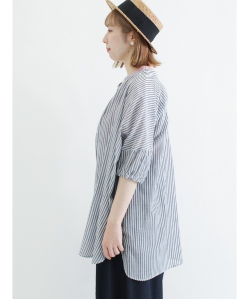 Samansa Mos2（サマンサ モスモス）の「インドボイルストライプ柄前後2WAYブラウス（シャツ/ブラウス・レディース・パープル/ネイビー/ピンク/グリーン・ﾌﾘ-）」の22枚目の写真