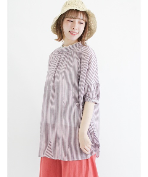 Samansa Mos2（サマンサ モスモス）の「インドボイルストライプ柄前後2WAYブラウス（シャツ/ブラウス・レディース・パープル/ネイビー/ピンク/グリーン・ﾌﾘ-）」の13枚目の写真