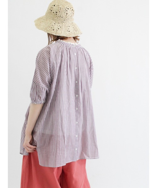 Samansa Mos2（サマンサ モスモス）の「インドボイルストライプ柄前後2WAYブラウス（シャツ/ブラウス・レディース・パープル/ネイビー/ピンク/グリーン・ﾌﾘ-）」の14枚目の写真