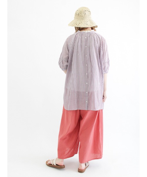 Samansa Mos2（サマンサ モスモス）の「インドボイルストライプ柄前後2WAYブラウス（シャツ/ブラウス・レディース・パープル/ネイビー/ピンク/グリーン・ﾌﾘ-）」の15枚目の写真