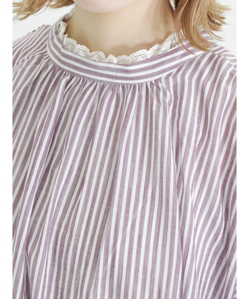 Samansa Mos2（サマンサ モスモス）の「インドボイルストライプ柄前後2WAYブラウス（シャツ/ブラウス・レディース・パープル/ネイビー/ピンク/グリーン・ﾌﾘ-）」の16枚目の写真