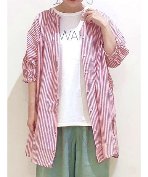 Samansa Mos2（サマンサ モスモス）の「インドボイルストライプ柄前後2WAYブラウス（シャツ/ブラウス・レディース・パープル/ネイビー/ピンク/グリーン・ﾌﾘ-）」の9枚目の写真