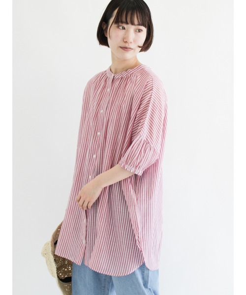Samansa Mos2（サマンサ モスモス）の「インドボイルストライプ柄前後2WAYブラウス（シャツ/ブラウス・レディース・パープル/ネイビー/ピンク/グリーン・ﾌﾘ-）」の8枚目の写真