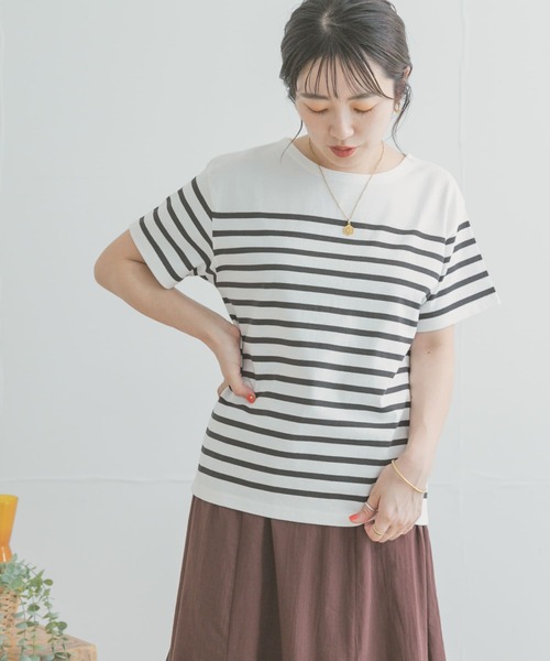 ITEMS URBANRESEARCH（アイテムズ アーバンリサーチ）の「パネルボーダーTシャツ（Tシャツ/カットソー・レディース・ブラック系その他/ベージュ系その他/ブルー系その他・FREE）」の4枚目の写真