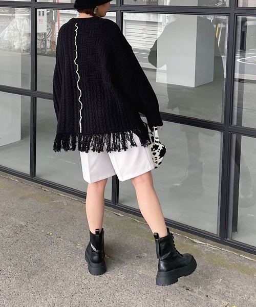 PAGEBOY(ページボーイ)の「MIXケーブルBIGプルオーバー(ニット/セーター・レディース・ブラック/オフホワイト・FREE)」の16枚目の写真