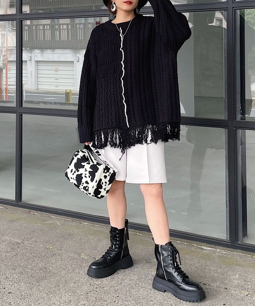 PAGEBOY(ページボーイ)の「MIXケーブルBIGプルオーバー(ニット/セーター・レディース・ブラック/オフホワイト・FREE)」の18枚目の写真