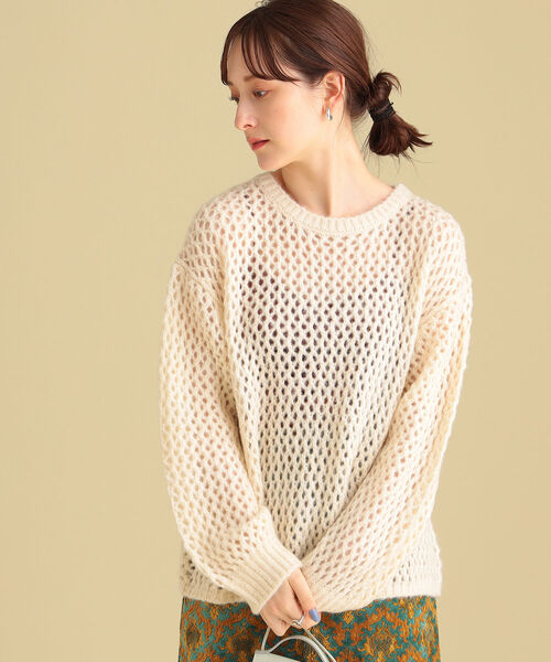 Ray BEAMS（レイビームス）の「Ray BEAMS / 3G メッシュ編み クルーネック ニット（ニット/セーター・レディース・ロイヤルブルー/オフホワイト・ONE SIZE）」の6枚目の写真