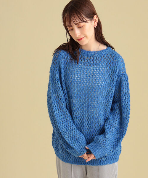 Ray BEAMS（レイビームス）の「Ray BEAMS / 3G メッシュ編み クルーネック ニット（ニット/セーター・レディース・ロイヤルブルー/オフホワイト・ONE SIZE）」の15枚目の写真