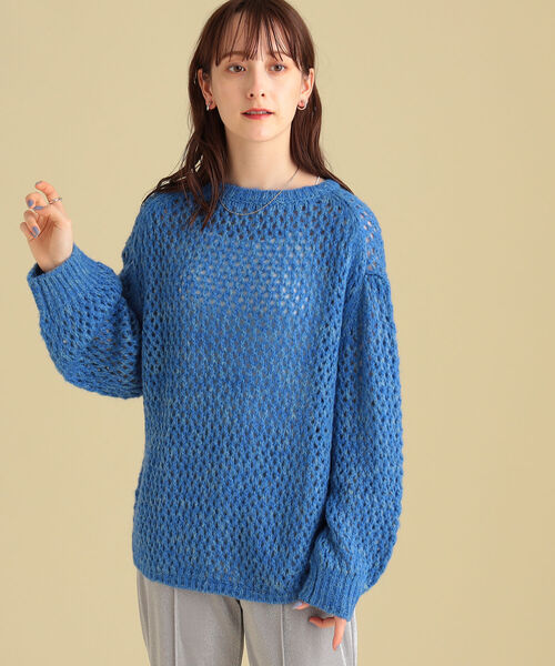 Ray BEAMS（レイビームス）の「Ray BEAMS / 3G メッシュ編み クルーネック ニット（ニット/セーター・レディース・ロイヤルブルー/オフホワイト・ONE SIZE）」の16枚目の写真